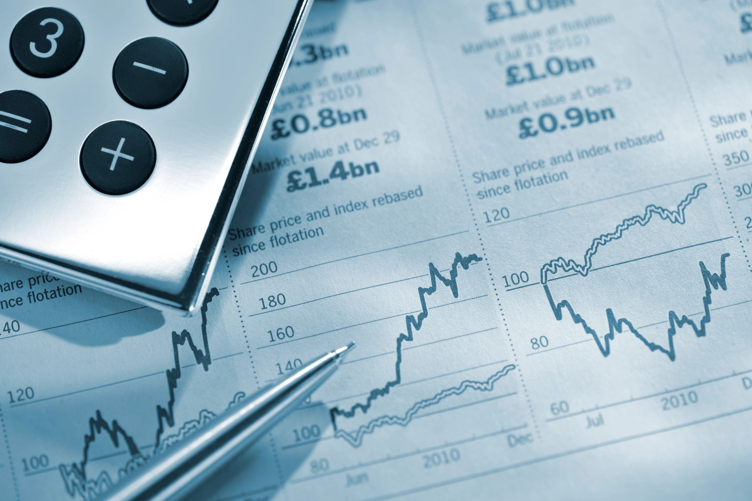 Calculator and financial newspaper for portfolio strategy